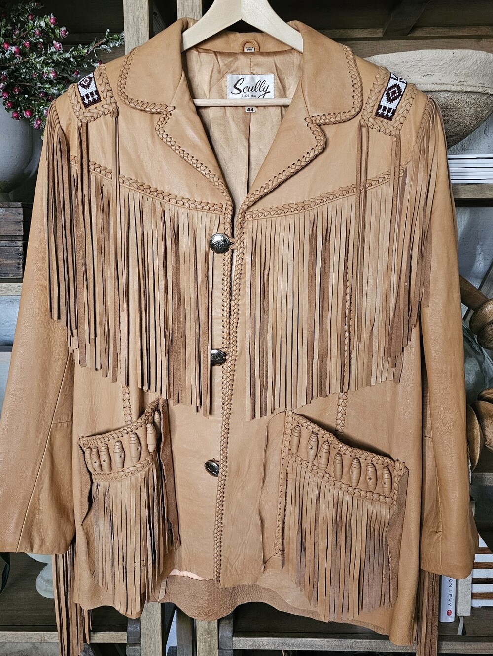 Vintage Scully Leather Fringe Jacket 44 L XL Western Cowboy Boho Beaded